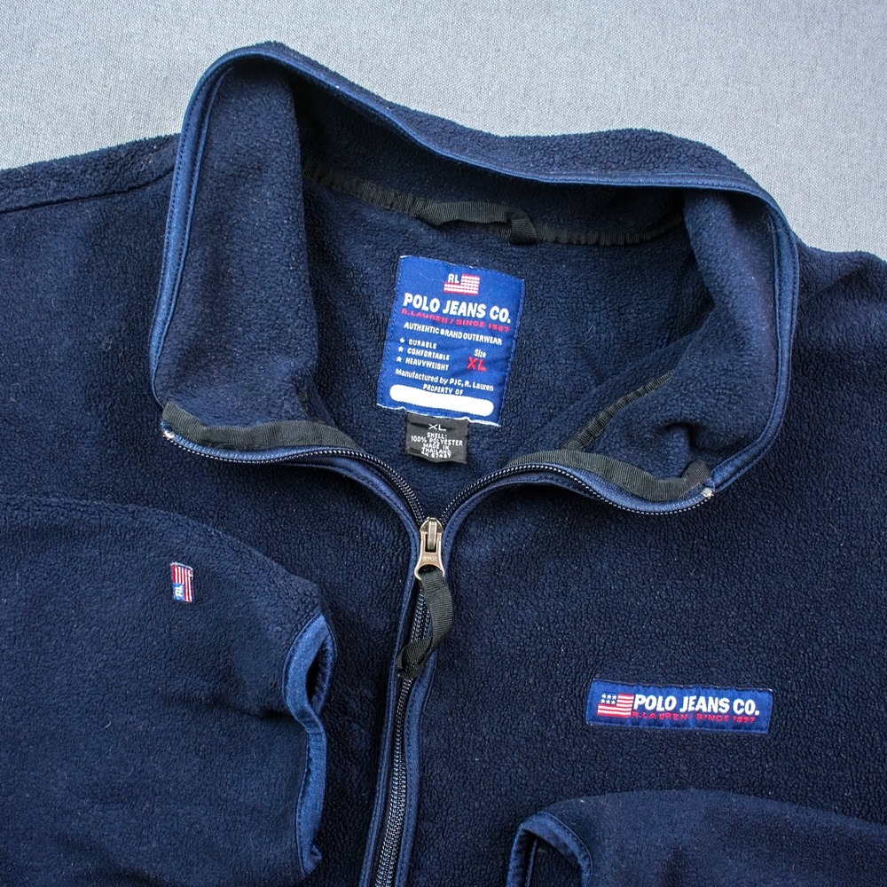Vintage Polo Jeans Co. Fleece Quarter Zip Pullover Jacket Men's XL Blue Nautical
